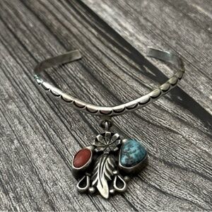 RB Sterling Native American cuff coral & turquoise size 7